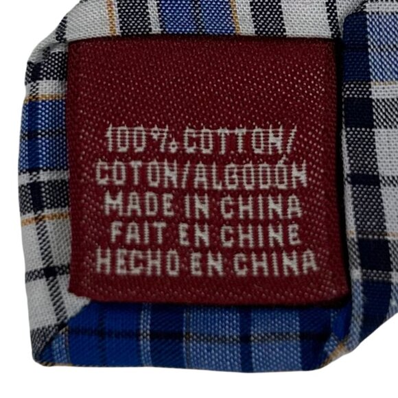 Original Penguin Men's Blue Tartan Plaid Cotton Skinny Necktie Tie - Picture 6 of 8